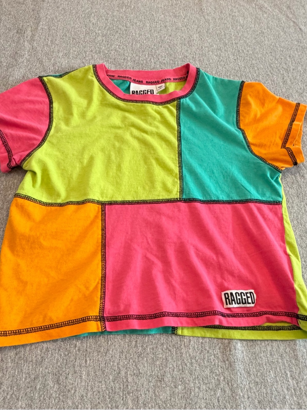 Ragged Jeans Colorblock Girls Tee - Pink, Lime, Teal & Orange